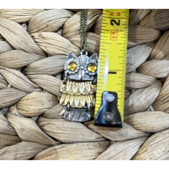 Vintage Mixed Metal Articulated Owl Pendant Necklace With Yellow Stone Eyes - Picture 7 of 7